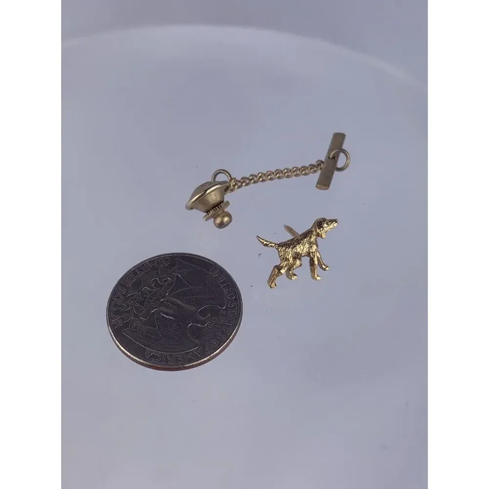 Hunting Sport Dog Gold Tone Tie Tack Pin Retriever Pointer Setter Vintage